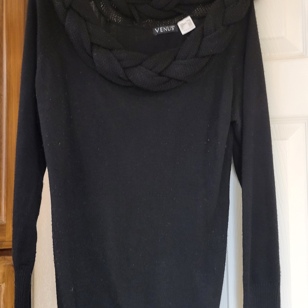 VENUS Elegant Black Cowl Neck Sweater